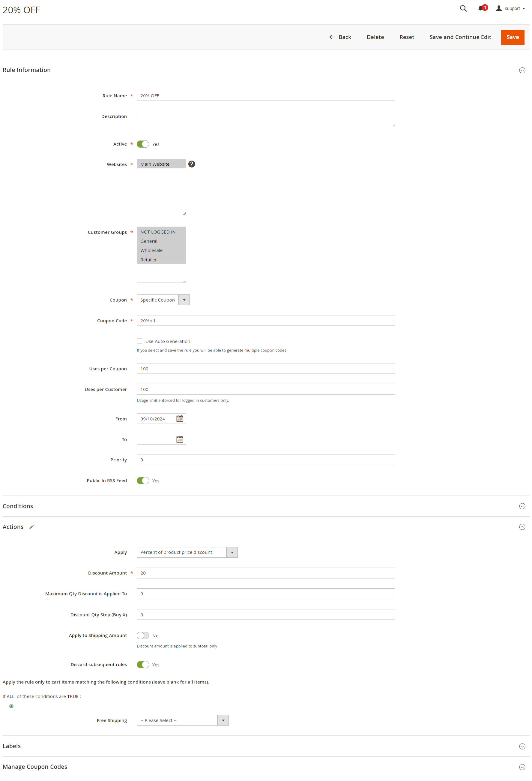 Create Cart Price Rule