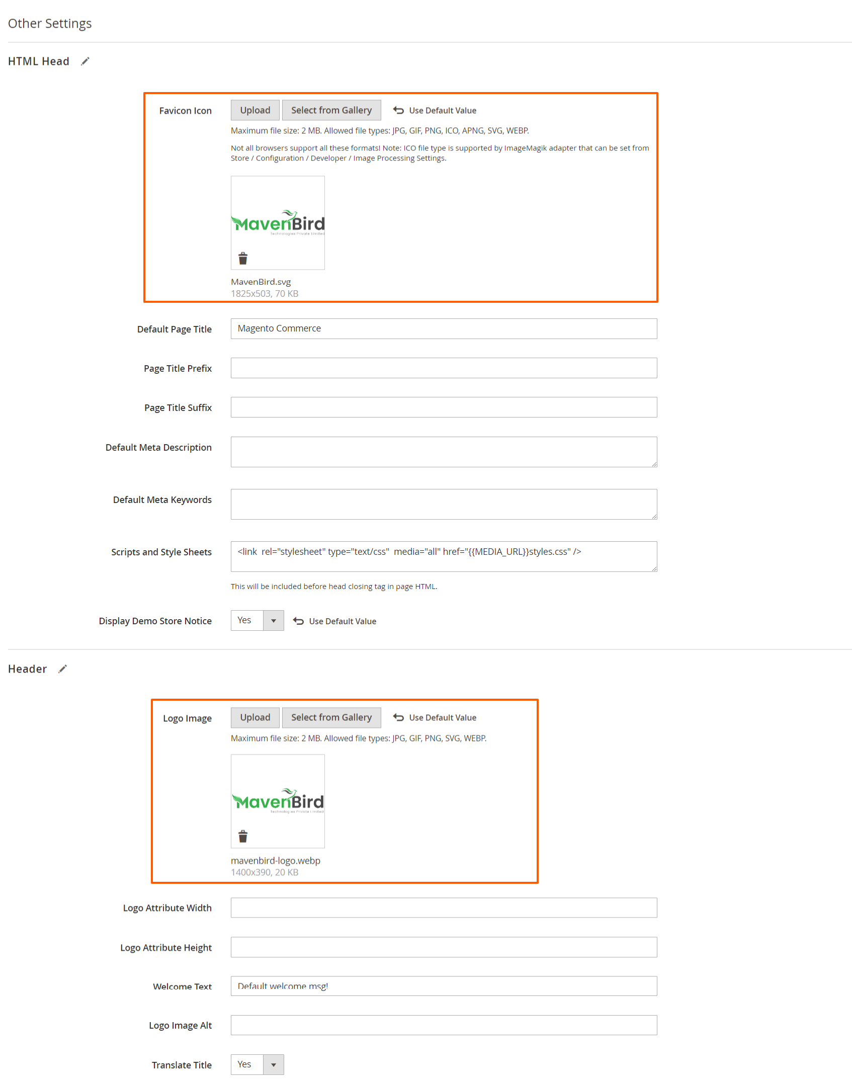 Theme Logo and Favicon Upload