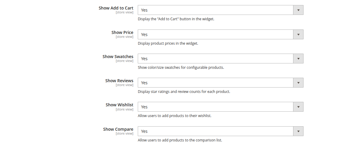 AI Product Recommendation Configuration Fields
