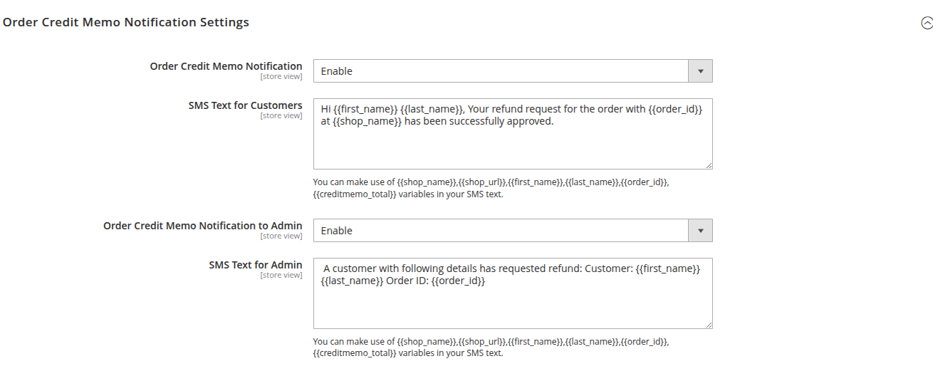 SMS Notification Configuration