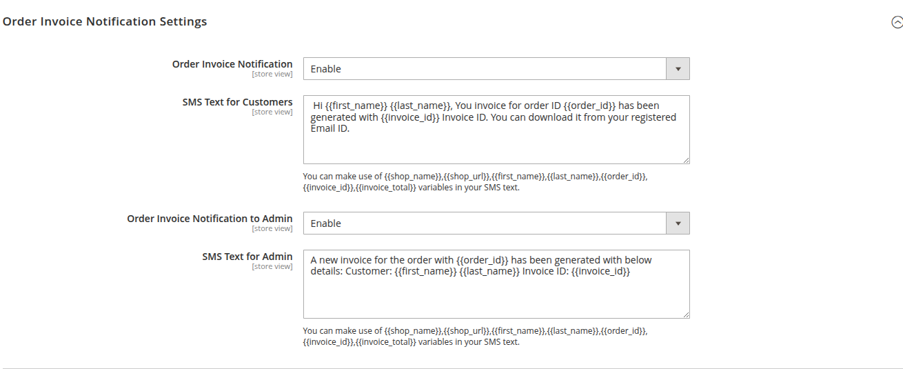 SMS Notification Configuration