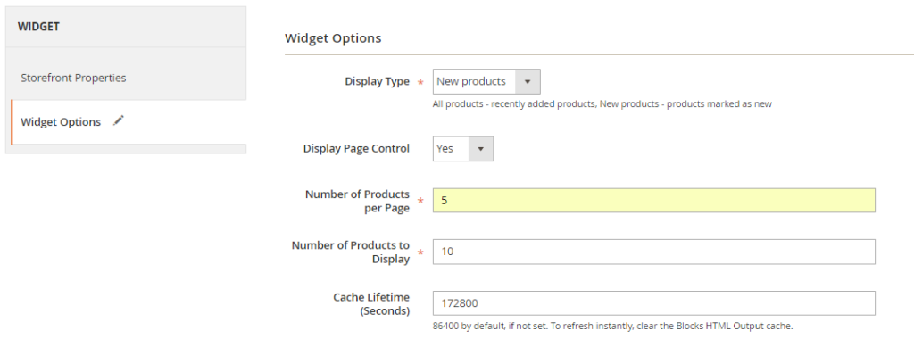 Widgets Options