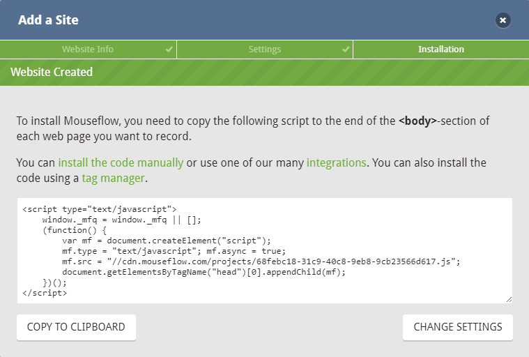 Installation page
