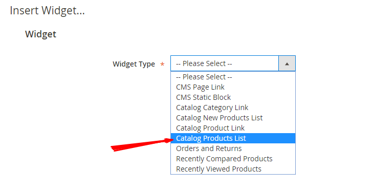 Choose Catalog Products List option