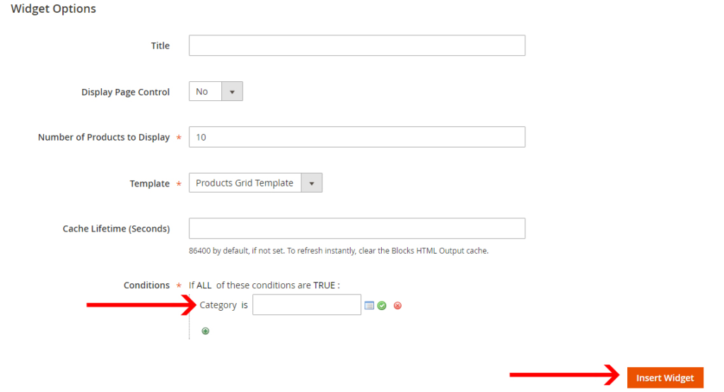 Select Category and click on Insert widget button