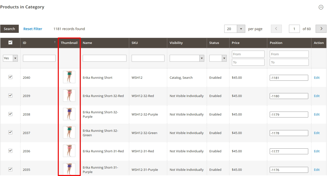 Magento Admin Category Product Thumbnails Example