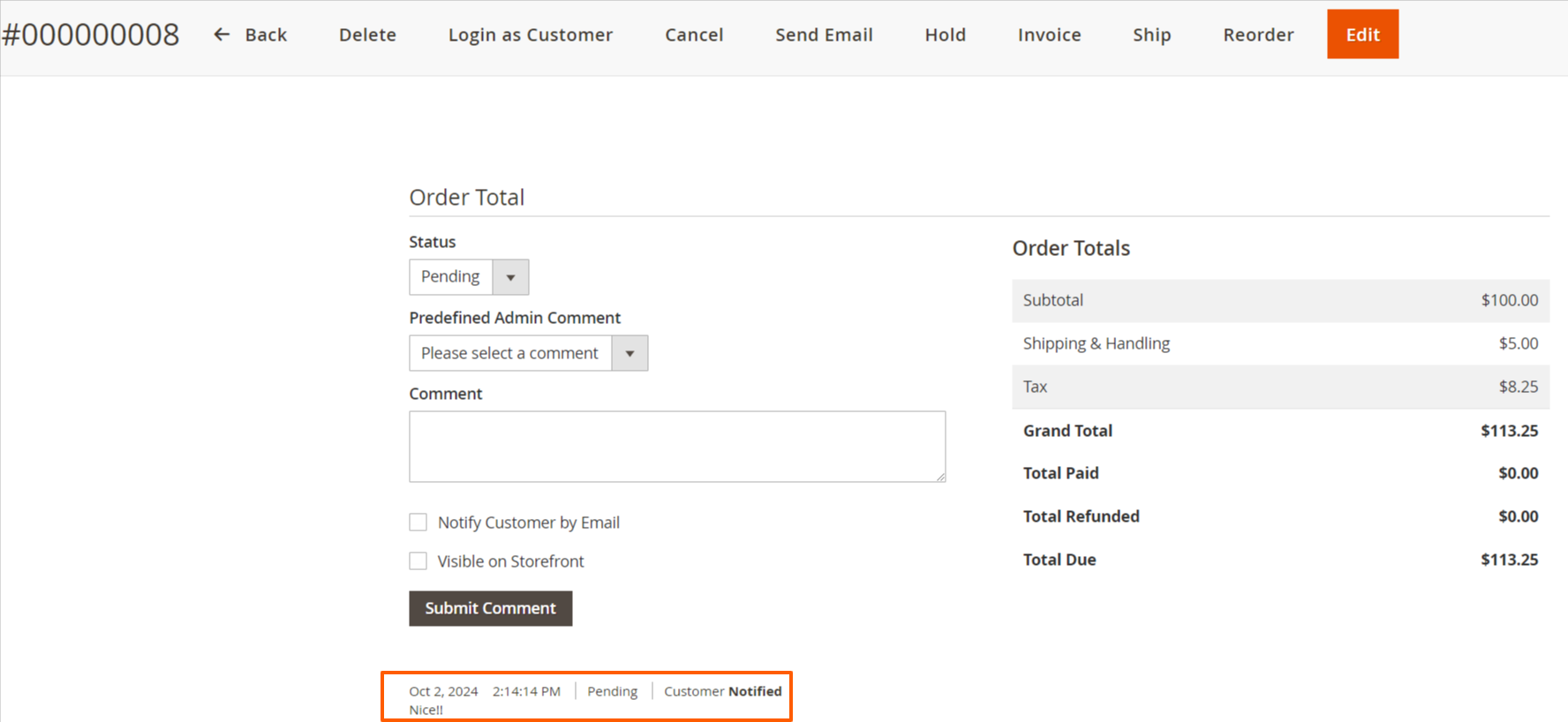 Magento Predefined Admin Order Comments