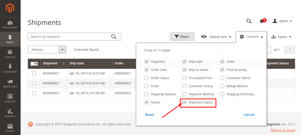 Mark The Shipment Status Checkbox