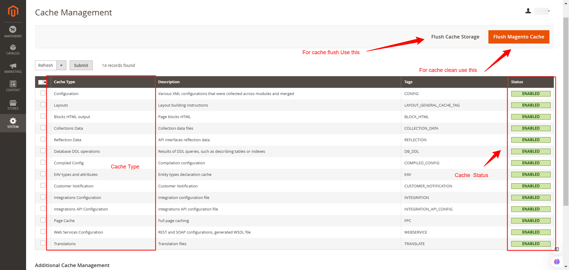 Cache Management Page