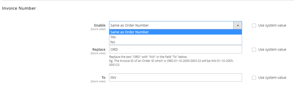 Invoice number