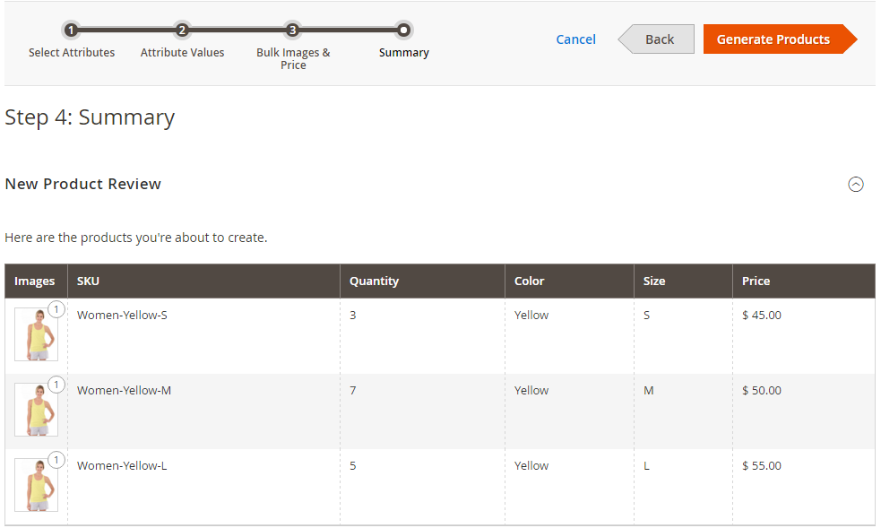 Generate the Product Configurations
