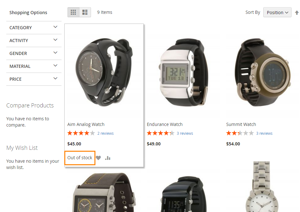 Configure Stock Message on Catalog Page
