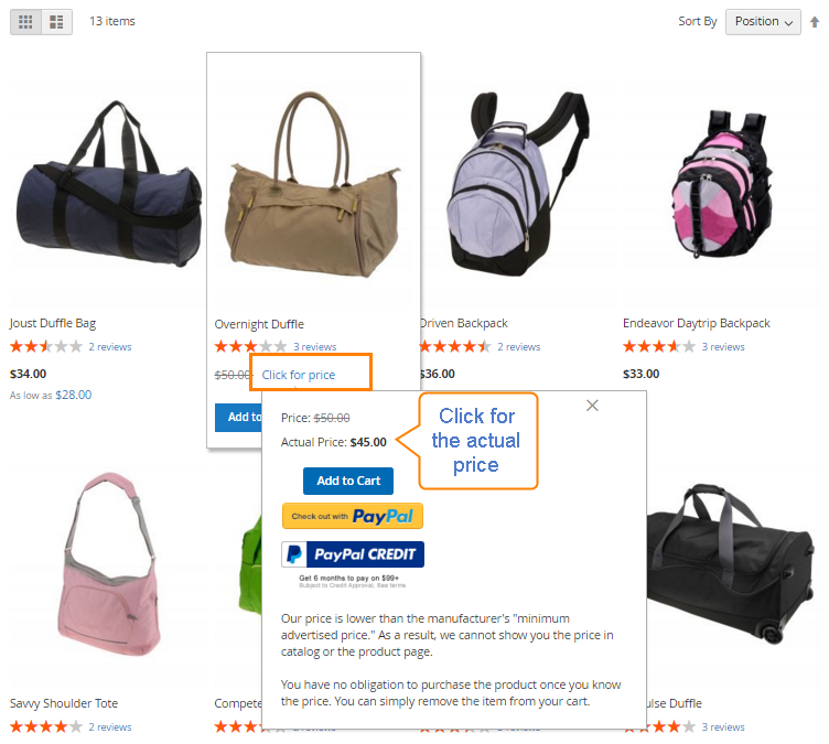 Setup the Minimum Advertised Price (MAP)