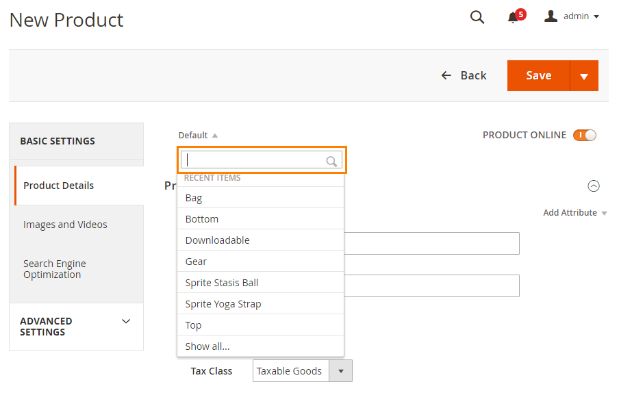 Select the Product Template (Optional)