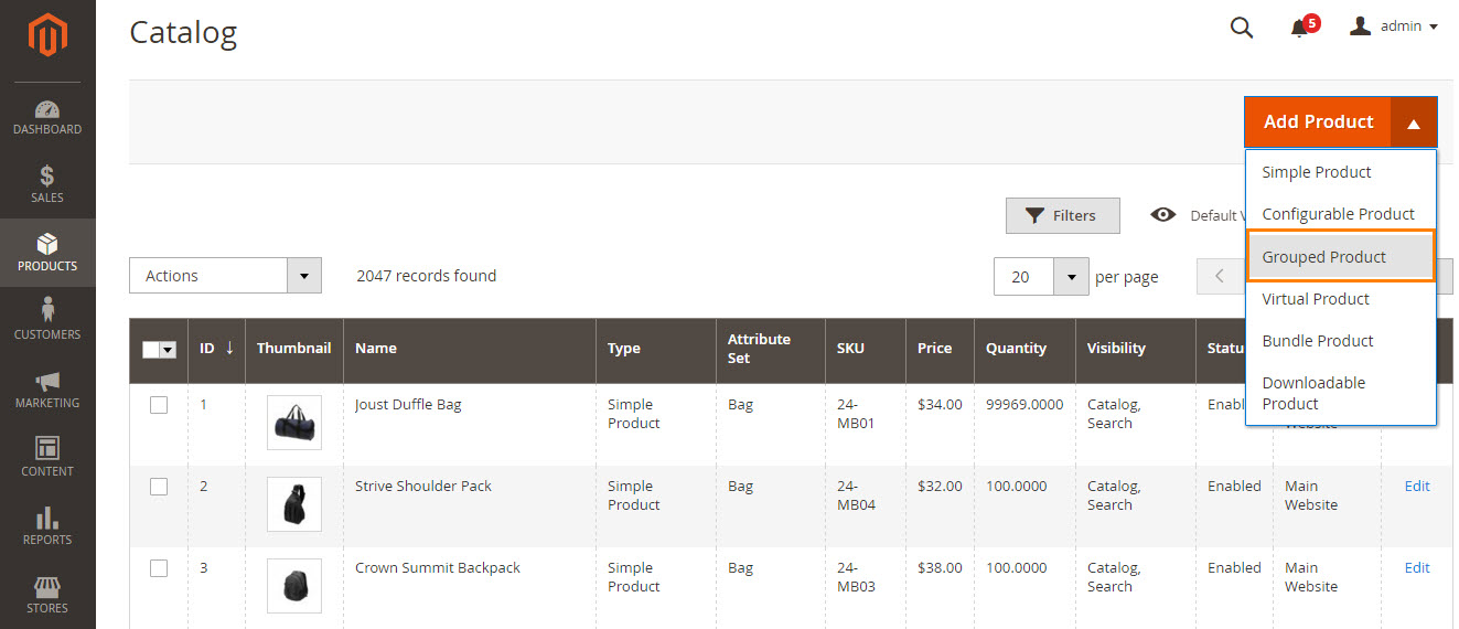 Select the Product Type