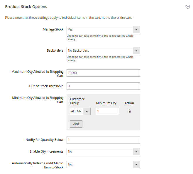 Product Stock Options