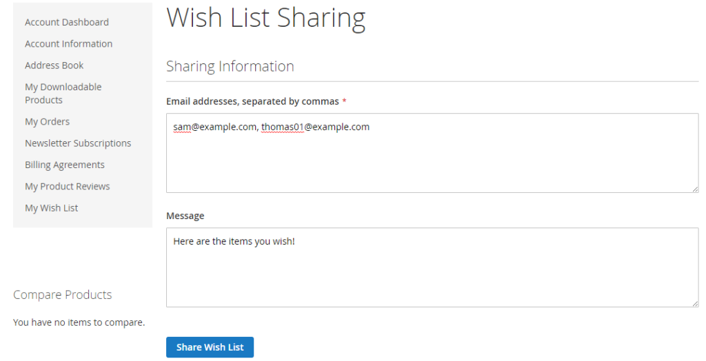 Wish List Sharing