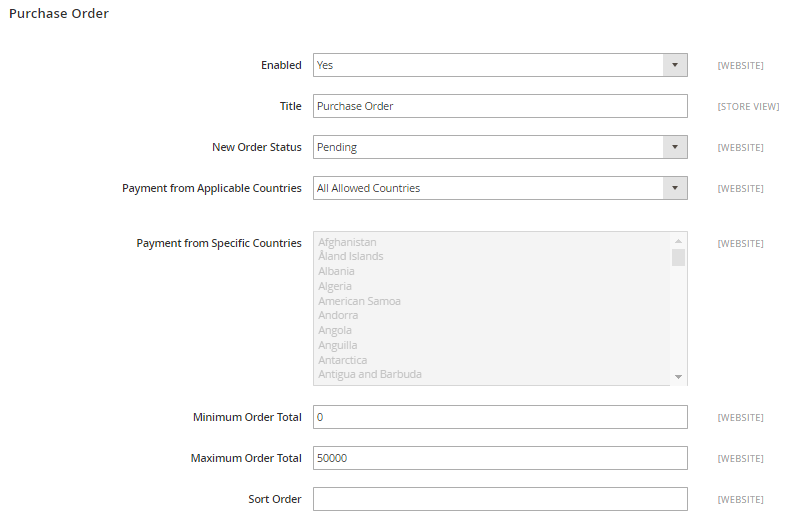 Purchase Order Section