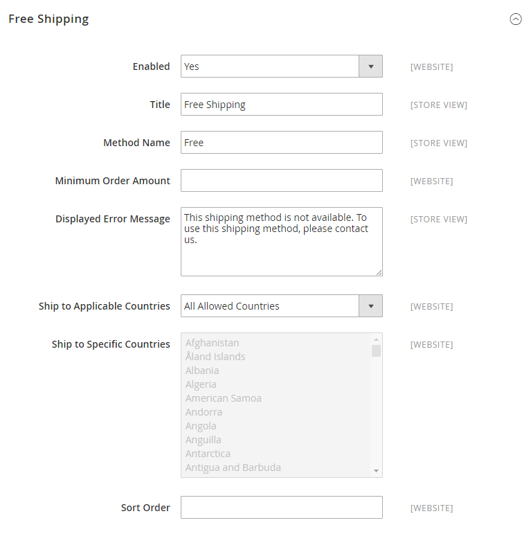Table Rate Shipping Method