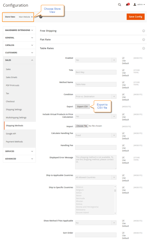 Preview the Table Rate Data