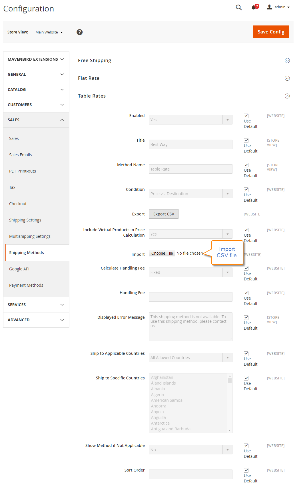 Import the Table Rate Data