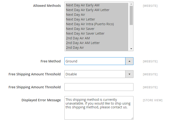 Assign Allowed Methods and Applicable Countries