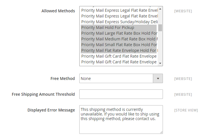Assign Allowed Methods and Applicable Countries
