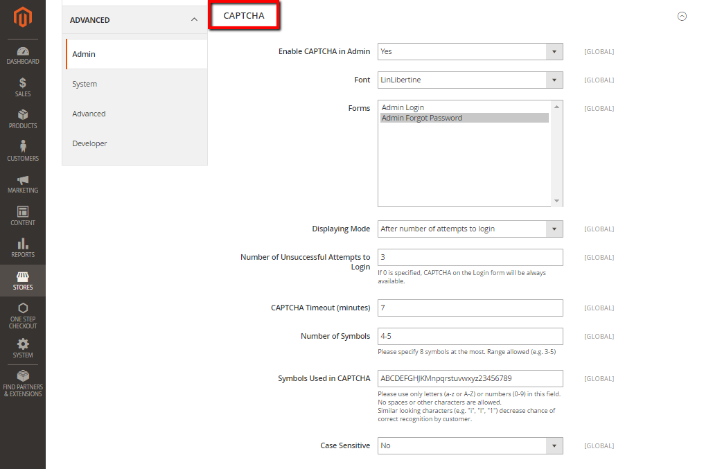 Admin captcha