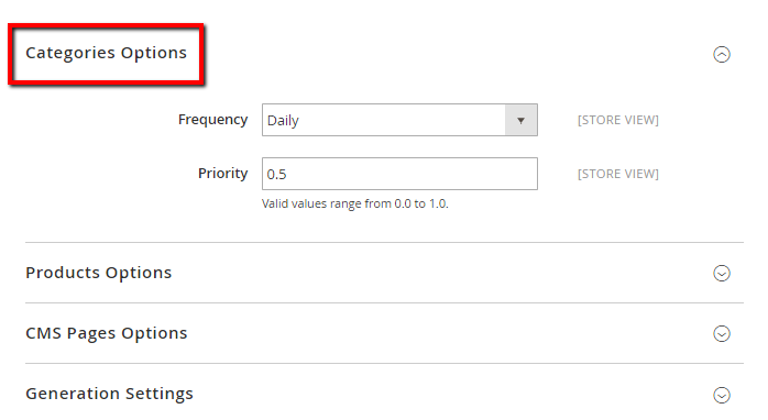 Categories Option