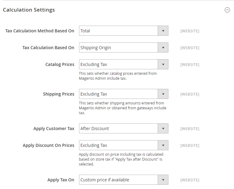 Calculation Settings