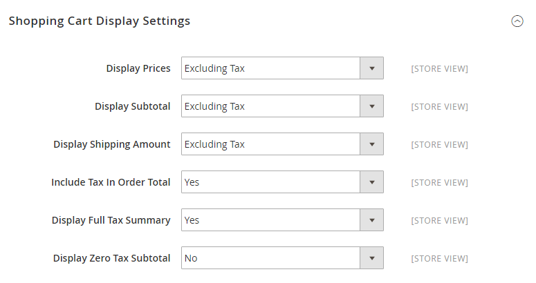 Shopping Cart Display Settings
