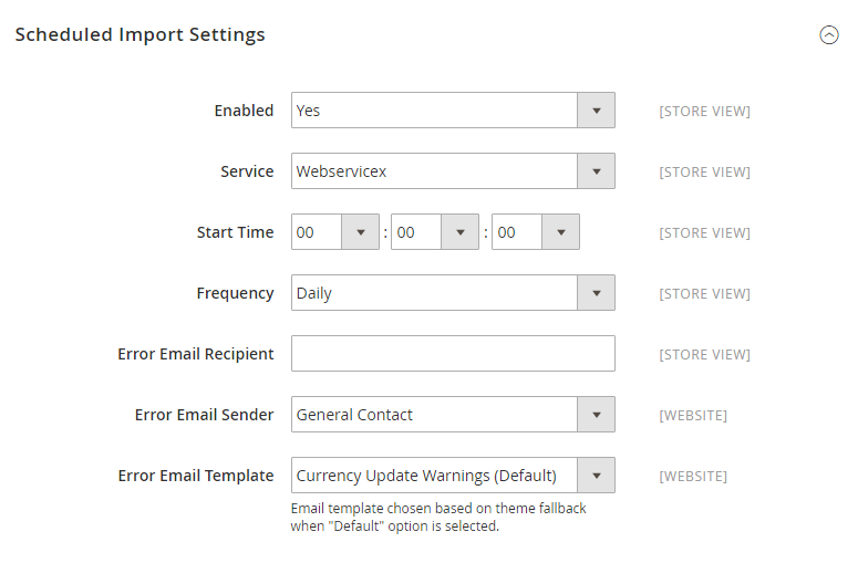 Scheduled Import Settings