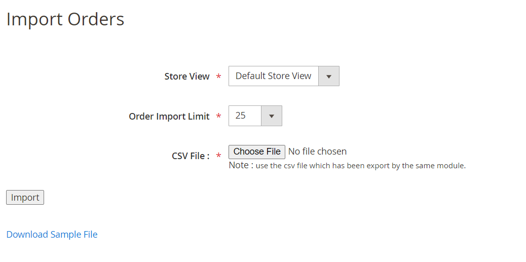 Import Orders Page