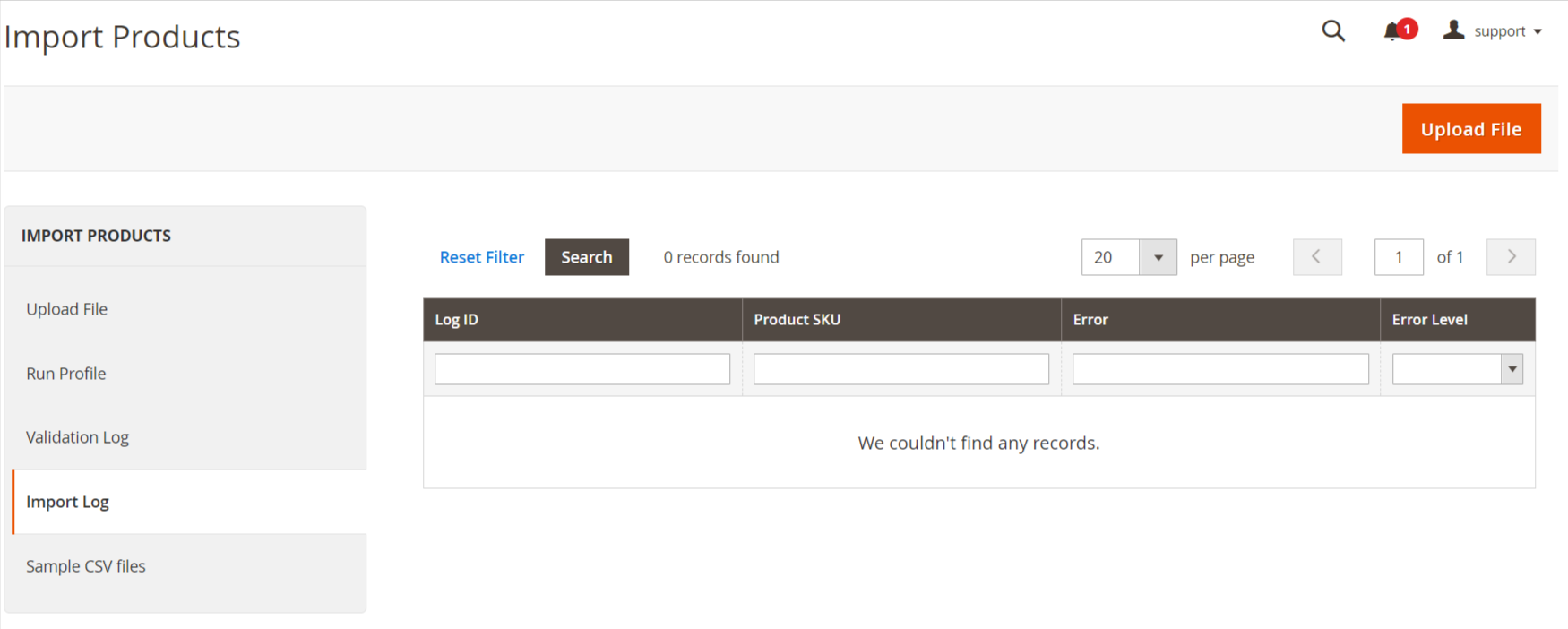 import-product-import-log Page