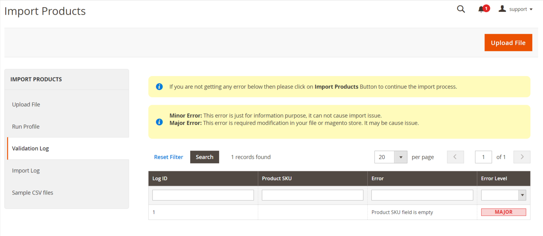 import-product-validation-log Page